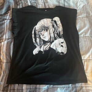 black and white death note tee, character is Misa Amane